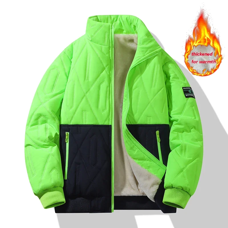 2025 New Winter Thermal Fleece Lined Coat Thicken Warm Winter Fleece Parka Windproof Outdoor Jacket Men's Diamond Quilted Jacket
