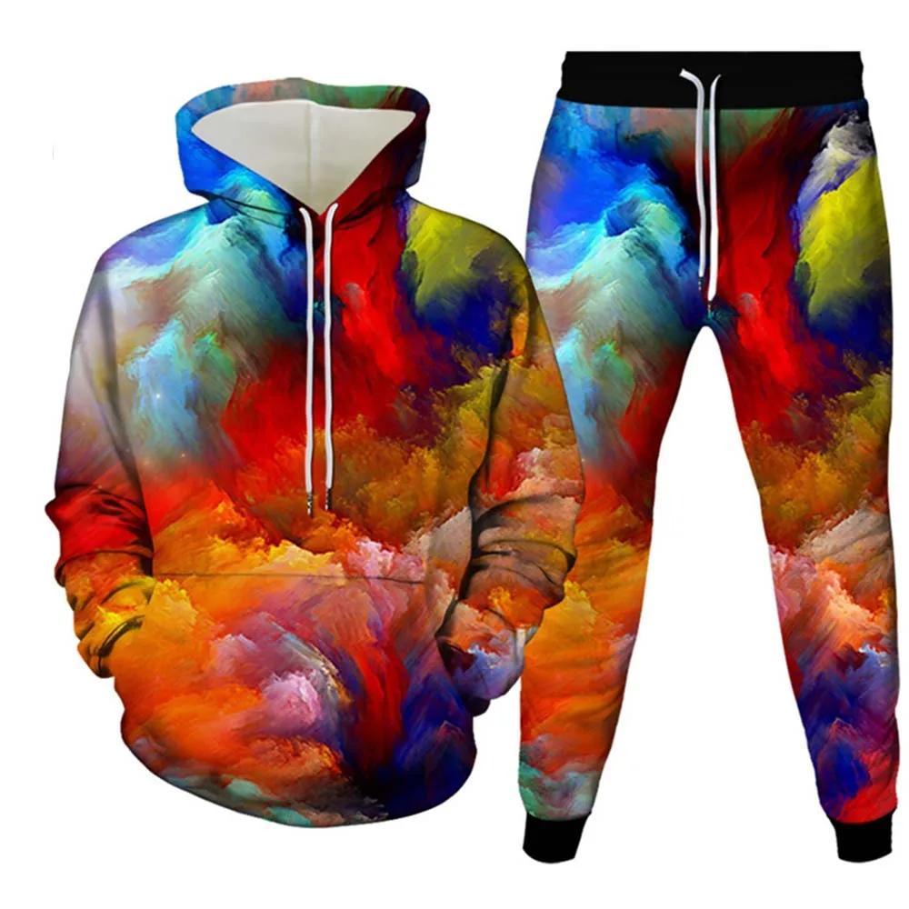 2023 Kleurrijke Vortex 3d Print Mannen Vrouwen Trainingspak Sets Mode Hoodie En Broek 2 Stuks Sets Oversized Pullover Casual Mannen Kleding