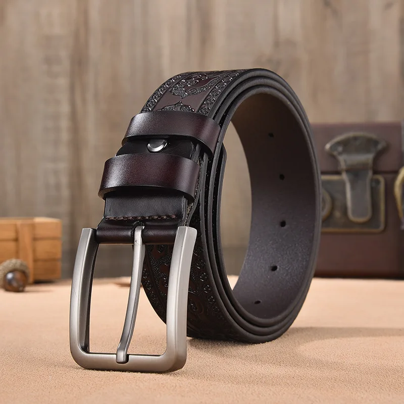 MEDYLA-Ceinture en cuir véritable pour homme, sangle en cuir de vache, ceinture artisanale sculptée, haute qualité officielle