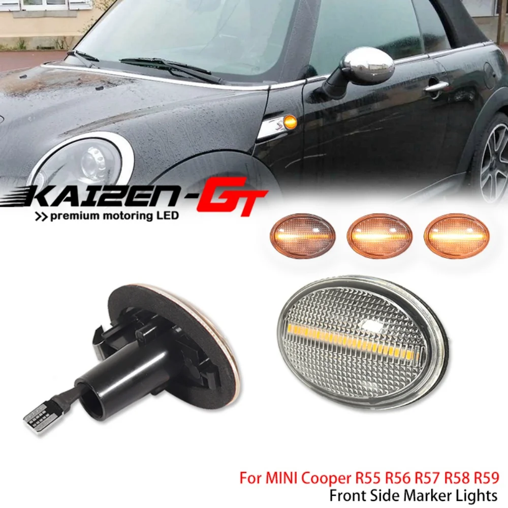 Fender Flare Side Marker Lights For MINI Cooper R55 R56 R57 R58 R59 Dynamic Amber LED Front Turn Signal Lights 63132751503 12V