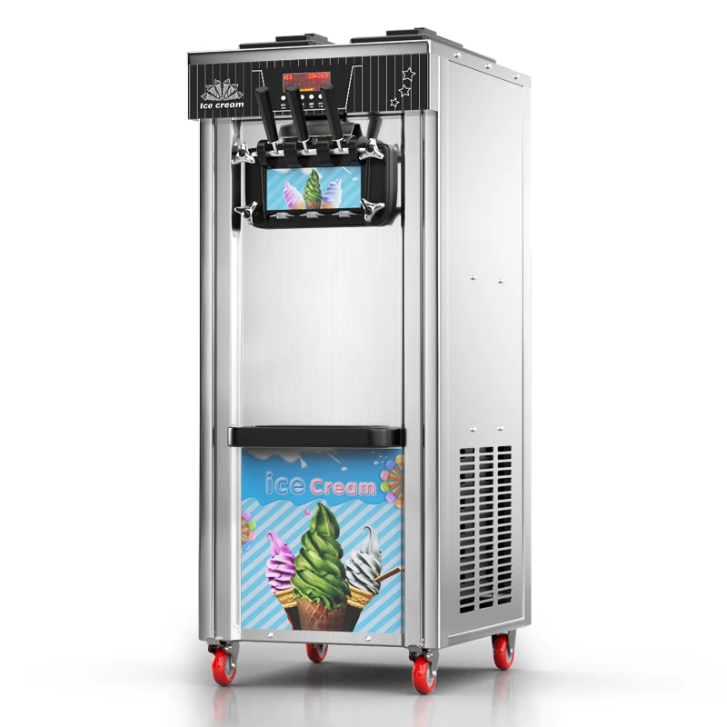 

Wholesale Professional Electric Vertical Ice Cream Machine Automatic 3 Flavors for Household Use for Snack Bars and Push Carts