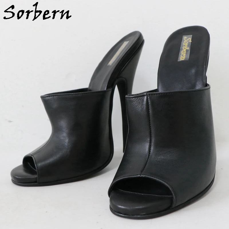 Sorbern 16Cm sandały z prawdziwej skóry kobiety szpilki wysokie obcasy Peep Toe Mule sandały na platformie wsuwane na niestandardowe kolory