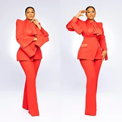 Red Mother of the Bride Dresses Vintage Shawl Lapel One Button Pocket Blazer Wide Legs Pants Prom Party Suits 2 Pieces Set