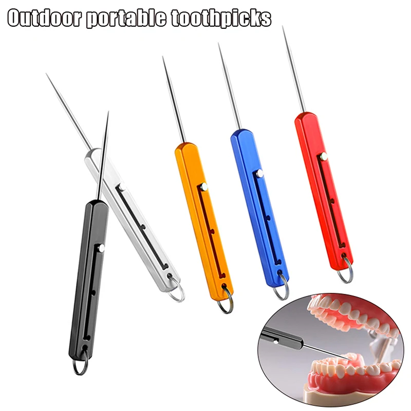 Portable Titanium Toothpicks,Pocket Metal Toothpick Reusable Three Gear Adjustment Toothpick Holder Keychain Telescopic Toothpi