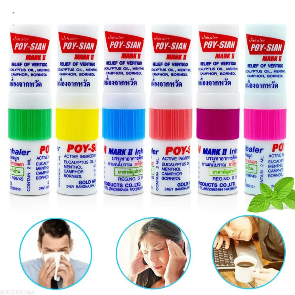 1pc Thailand Nasal Inhaler Poy Sian Mark 2 Herbal Nasal Inhaler Poy Sian Stick Mint Cylinder Oil Brancing Breezy Asthma