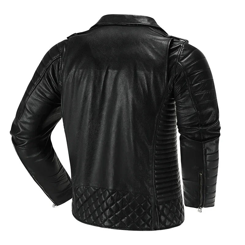 New First-Layer Cowhide Motorcycle Leather Jacket, Youth Fashion Short Lapel Flight Suit, Warm Diagonal Zipper Jacket