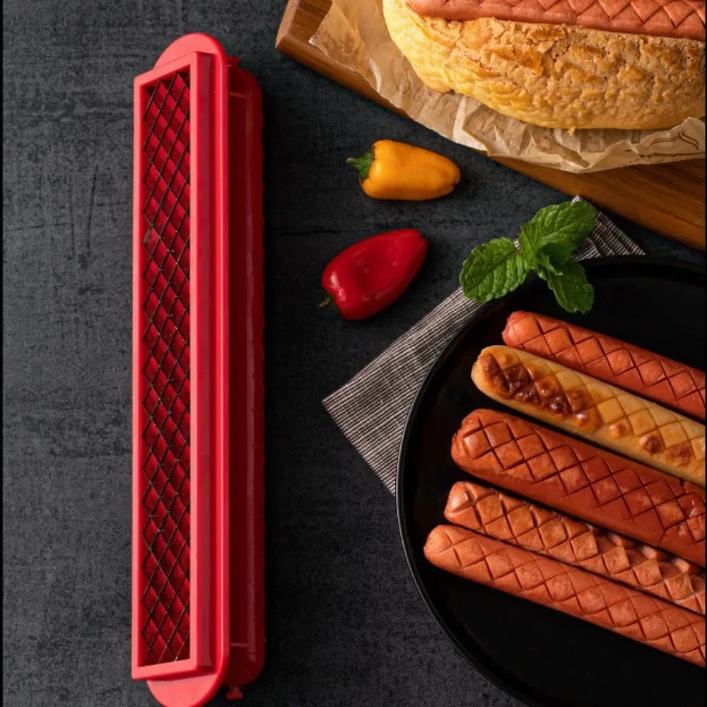Máquina cortadora de perritos calientes de acero inoxidable, cortador de salchichas multifuncional con malla de precisión para herramienta de uso en cocina