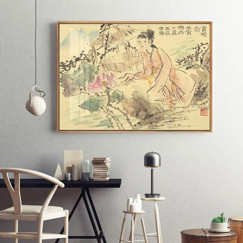 

New Chinese style abstract woman wall art canvas art painting posters and prints mural decoration living room decoration home