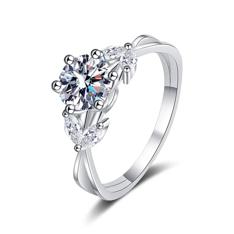 

High-End Luxury Blooming Flower Design S925 Sterling Silver Female Ring With 1 Carat Moissanite Diamond