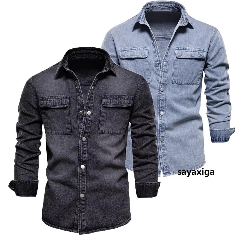 Spring Fashion 100% Cotton Denim Shirts Streetwear Men Casual Thick Long Sleeve Shirt for Men High Quality Men's Shirts Coats