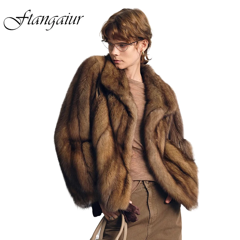 Ftangaiur Winter Women Russian Sable Gypsophila Mink Coat Custom-Made Women's luxury Medium Turn-Down Collar Real Mink Fur Coats