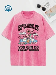 Don'T Give Up On Yourself Happy Swimming Ducks Print Washed Tee Shirts Womens Cotton Hip Hop T-Shirts Summer Tops Loose Clothes