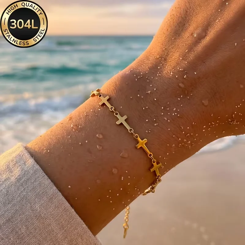 Modisches Kreuzglied-Kettenarmband aus Edelstahl, Verstellbare Armbänder, Jesus Christliches Schmuckgeschenk für Frauen, Männer, Unisex-Accessoires