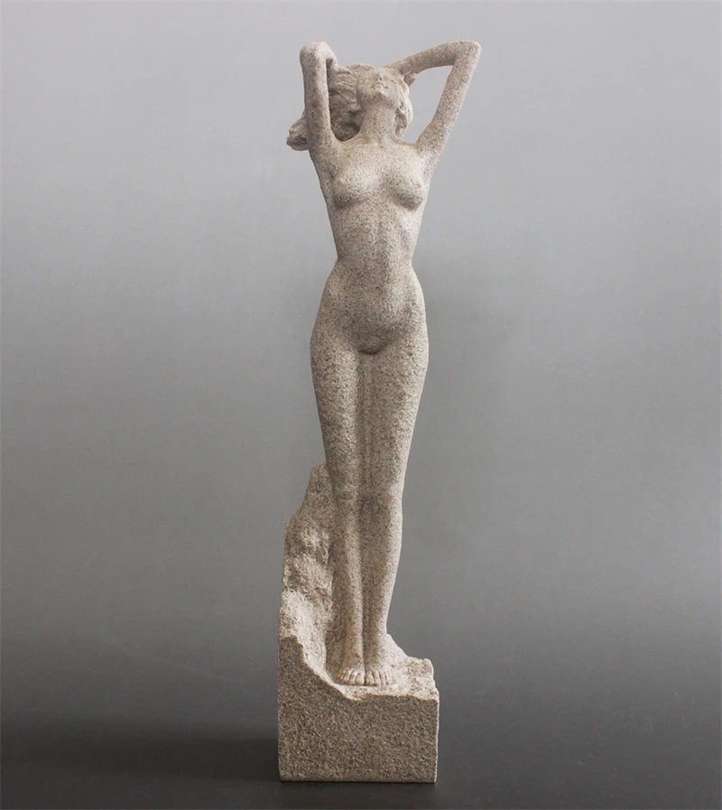 Sandstone Female Body Art Sculpture Handmade Nude Woman Model Statue Sitting Room Craft Studio Decor Bedroom Ornament Present