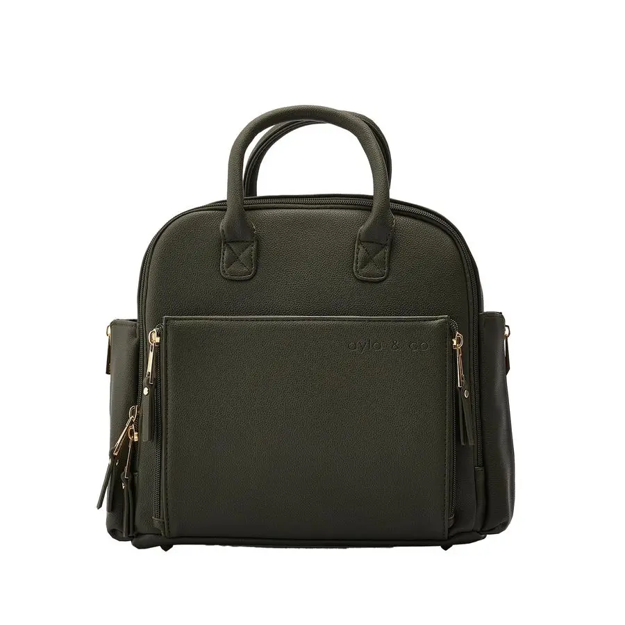 

amp Co Mini Bag, Transitional Minimal Diaper Bag, Vegan Leather, with Expandable Pockets, BuiltIn Wallet, Organizer