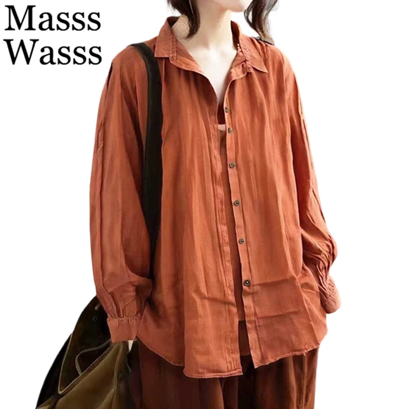 

Masss Wasss Japanese Design Classic Soild Tops Womens 2026 Summer Fashion Vintage Loose Blouses Females Leisure Elegant Shirts