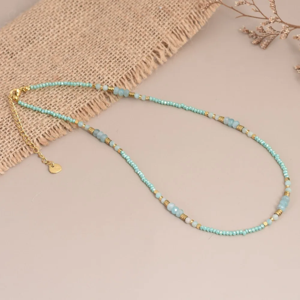 

New Chinese Style Green Natural Stone Rice Bead Necklace Niche Design Handmade Sweater Chain Feminine Accessories