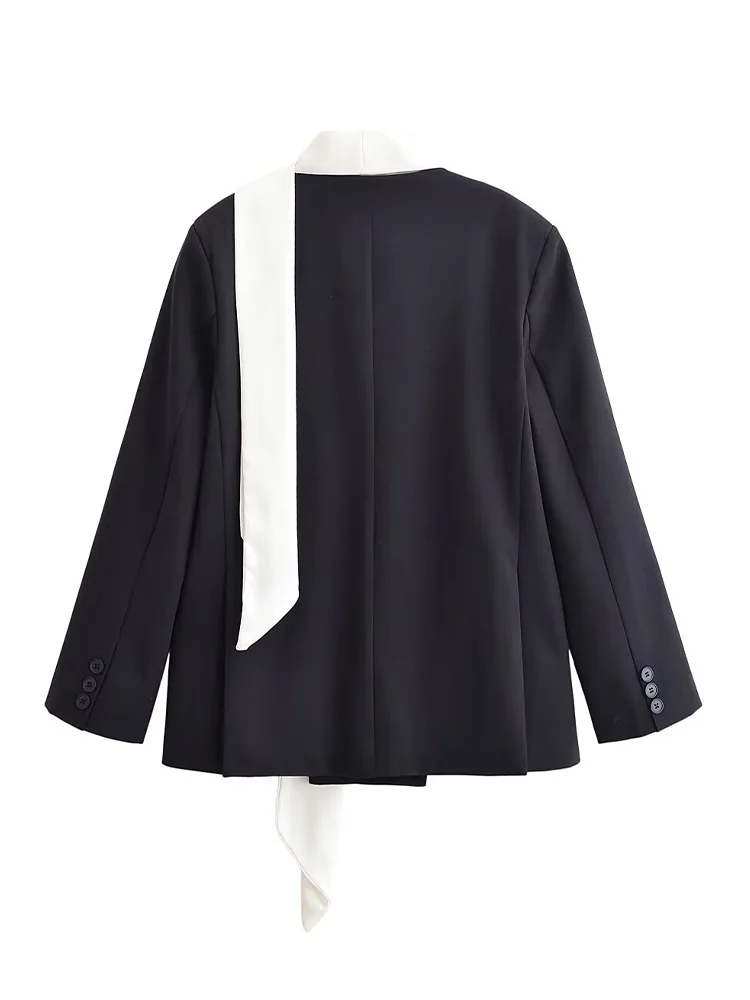 

HH Women New Double Breasted Pocket Lapel Decoration Black Blazer Coat Female Long Sleeves Elegant High Street Casual Loose Coat