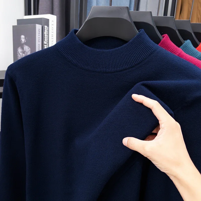 Men's Half Turtleneck Knitwear Sweater Solid Color Mock Neck Pullover Casual Autumn/Winter Sweatshirt Brand Mens Clothing