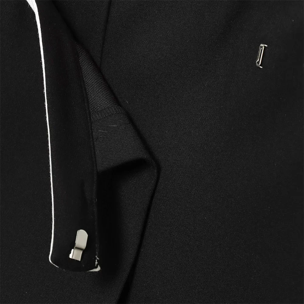 가을 신상 여성 패션 트리밍 및 재봉된 수트 재킷과 대비되는 허리 디자인의 더블 브레스티드 스커트 팬츠