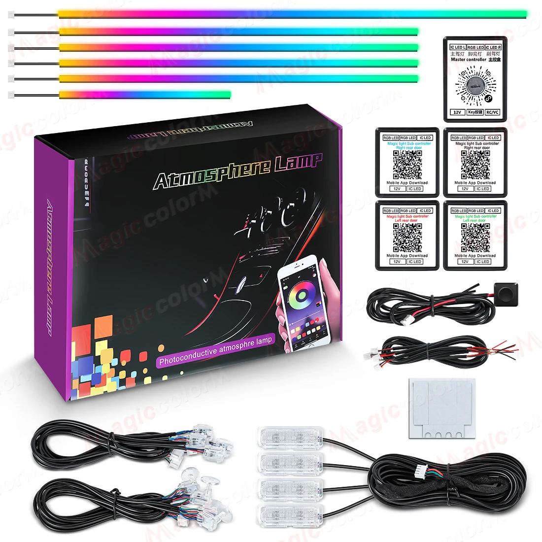 18 in 1 Led Car Ambient Lights 213 64 Color RGB Symphony Streamer Bluetooth Rainbow Interior Acrylic Strips Atmosphere Lamp Kit