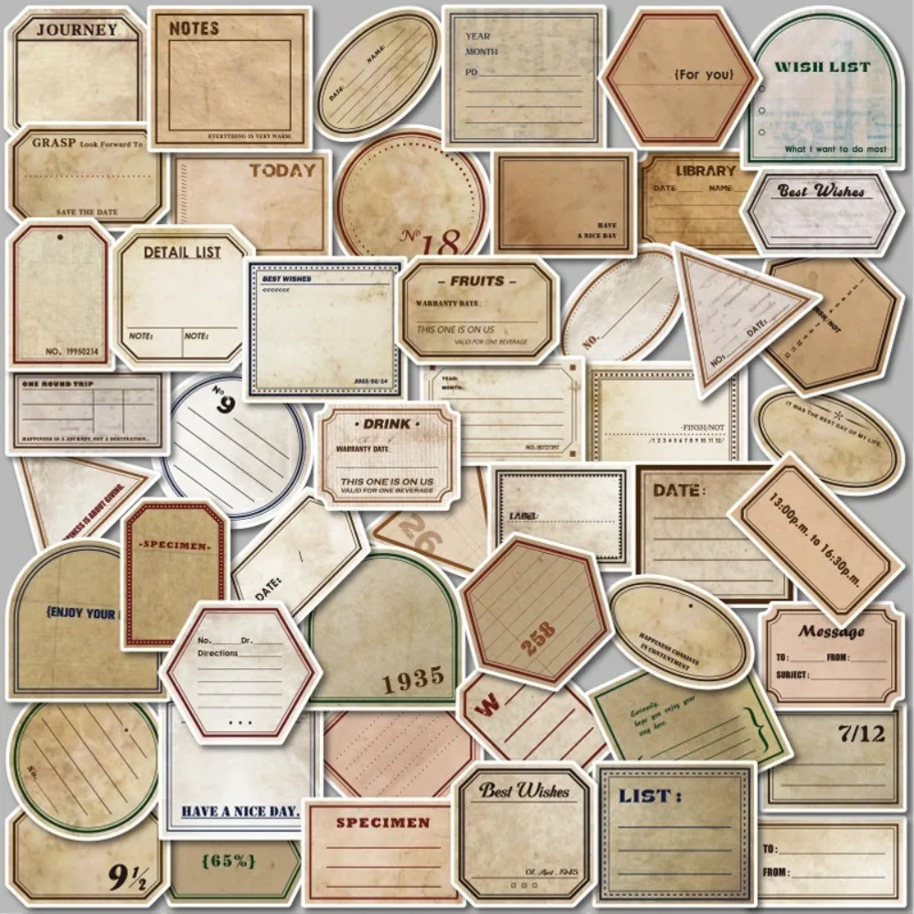 50 Stück Vintage-Text-Etikettenaufkleber – Cartoon-kreative englische Buchstabenaufkleber für Tagebücher und Wasserflaschen, AnimeWorlds Store