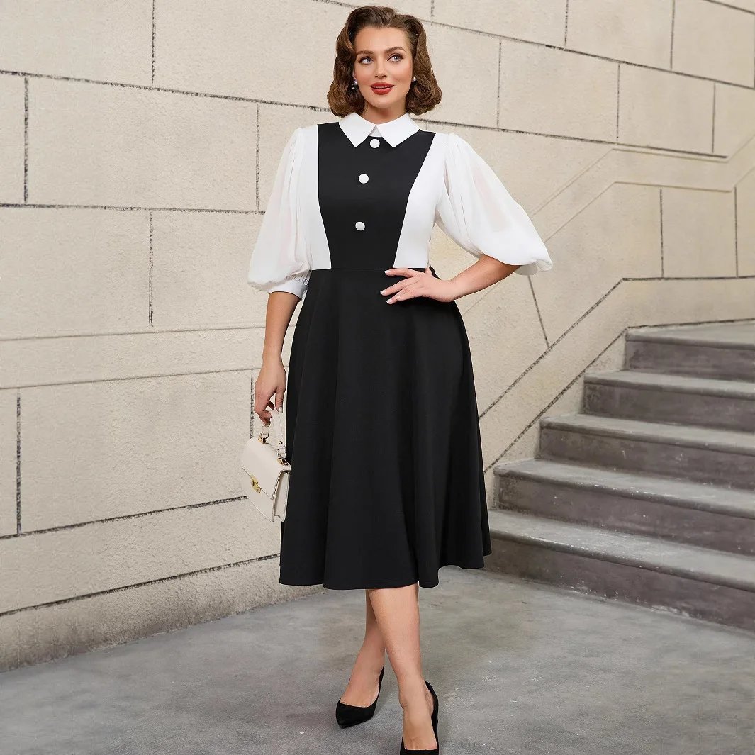 

Plus Size Graduation Season Puff Sleeve Elegant Slimming High Waist Bodycon A-line Dress Prom Dresses Robe Vestido Women Elegant