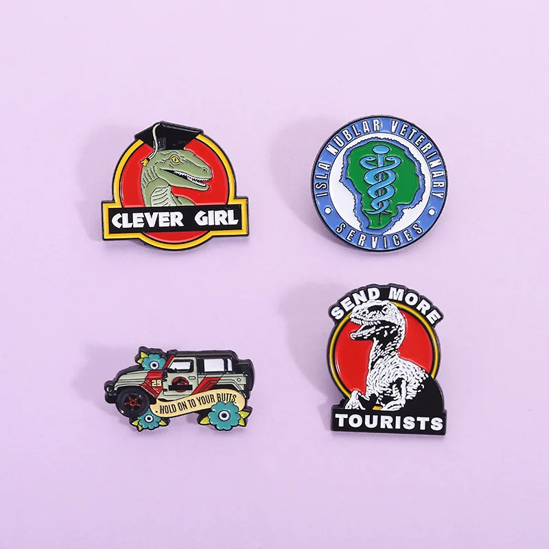 Creative cartoon cute dinosaur Enamel Pins Primitive Forest Series Brooches Backpack Lapel Badge Fun animals Jewelry Gift