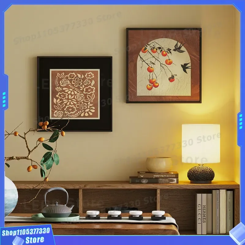 Medieval Persimmon Ruyi Wall Art Canvas Painting for Living Room Sofa Background French Style Warm Home Decor Hanging Picture