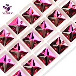 YANRUO 3240 Square Fuchsia Crystals Sewing Rhinestones Red Sew on Stones Beads Flatback Rhinestone Decorations Wedding Dresses