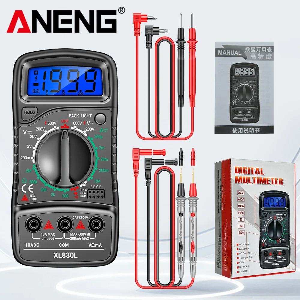 Digital Multimeter&Test Leads Probe ANENG XL830L/PT1005B AC/DC Voltage Resistance tester 1000V 10A Universal Needle Tip Tools