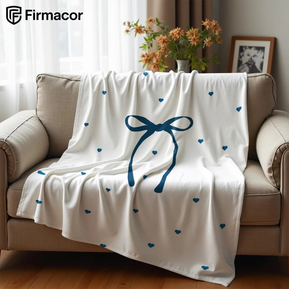 Blue Bow Knot Ultra Soft Sherpa Fleece Blanket Fluffy Warm Halloween Cozy Throw for Sofa Couch Bedroom Gift All season