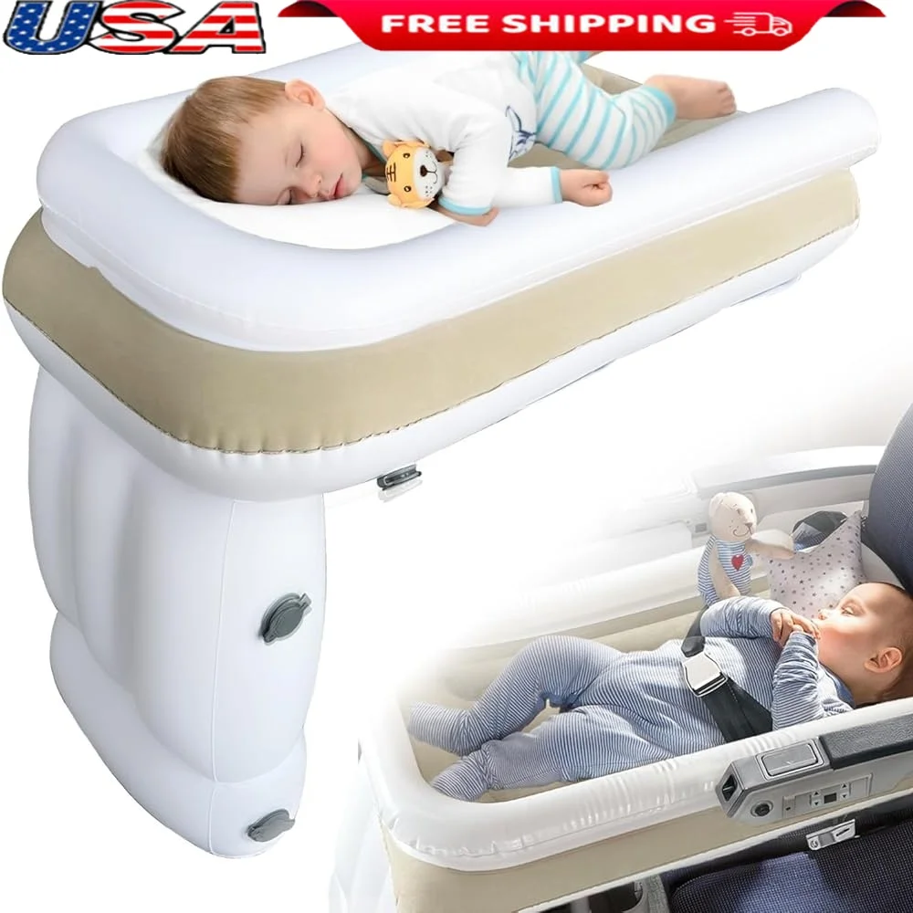 

Inflatable Toddler Airplane Bed Travel Bed with Seat Extender Safety Belt Portable Lightweight Easy to Store Ideal Kids Travel