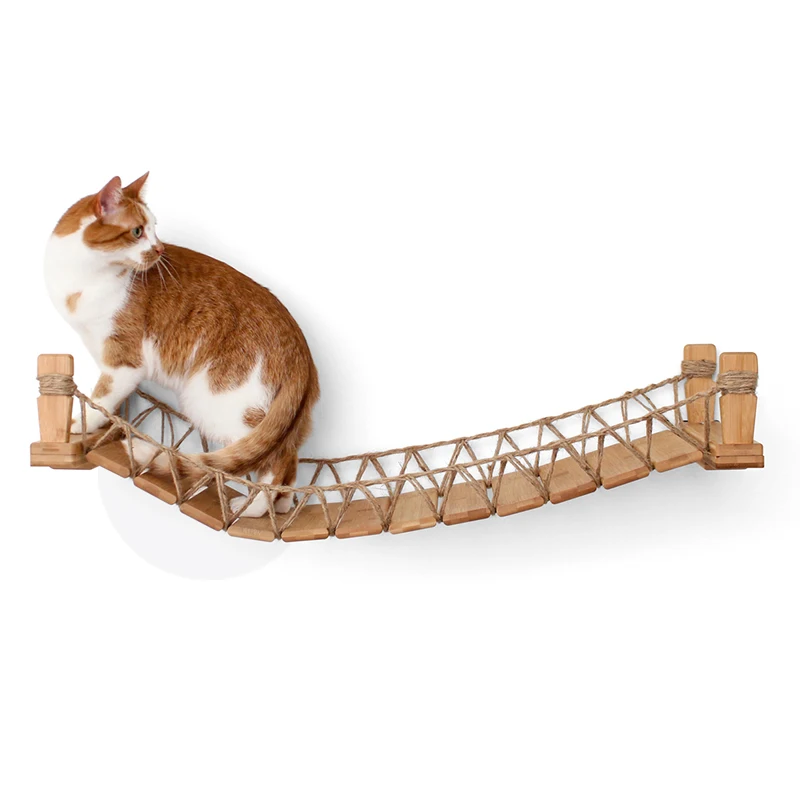 Rope Rope Ladder Timber Bridge Solid Wood Cat Wall Chamfer Pet Furniture Cat Bridge Wall-Mounted Cat Climbing Frame Chamfer