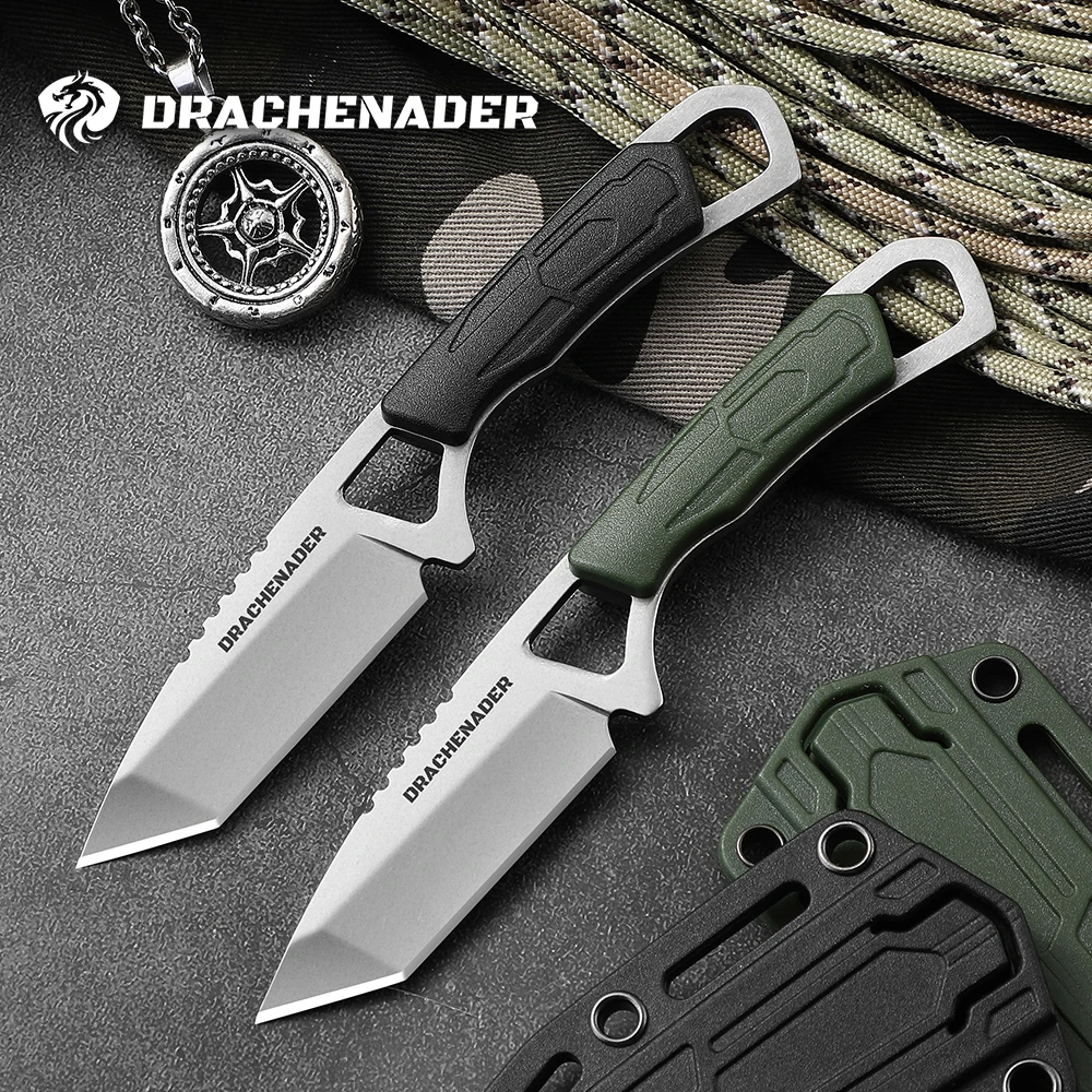 Cuchillo táctico pequeño de cuello de hoja fija, cuchillos de caza EDC con funda, cuchillo afilado para exteriores, Camping, senderismo, autodefensa