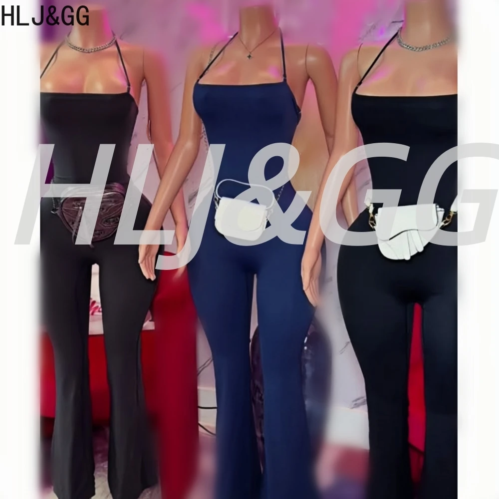 

HLJ &GG повседневные эластичные спортивные цельные комбинезоны высокого качества, женские облегающие комбинезоны без рукавов с лямкой на шее и открытой спиной, женские комбинезоны
