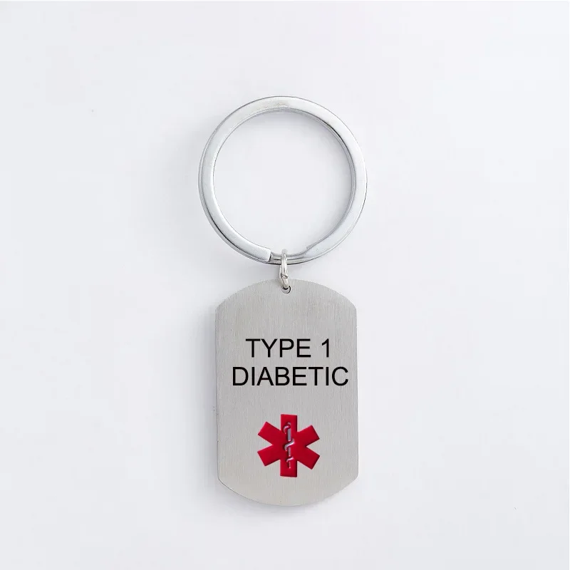 TYPE 1 DIABETES Stainless Steel Key Chain Medical Alert ID SOS KeyChains for Men Woman Emergency Jewelry