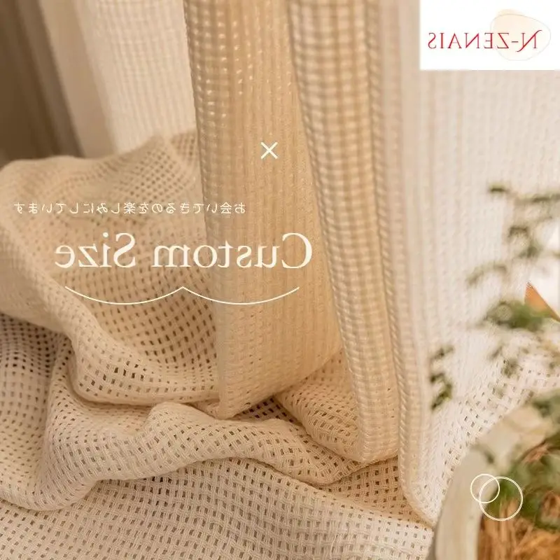 Japanese Style Log Style Cotton and Linen Cream Color Transparent and Opaque Luxury Curtains for Living Dining Room Bedroom