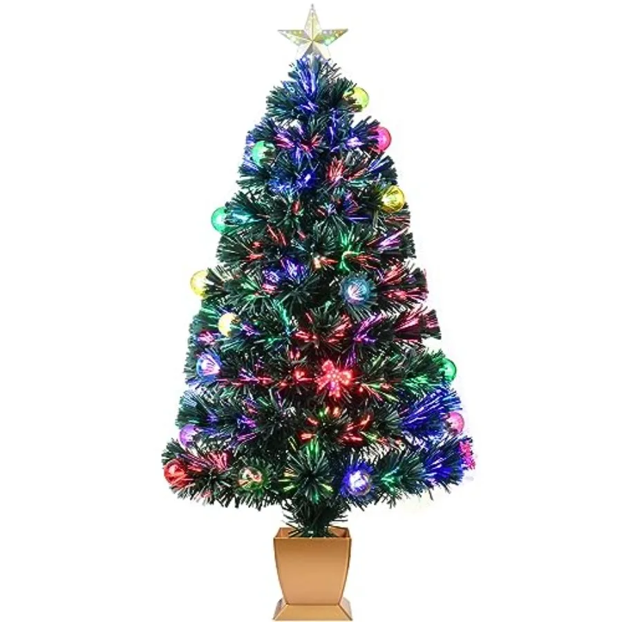 

【New model】3ft Green Fiber Optic Christmas TreePrelit Artificial Tabletop mini Christmas Tree Star Butterfly and Ball Ornaments