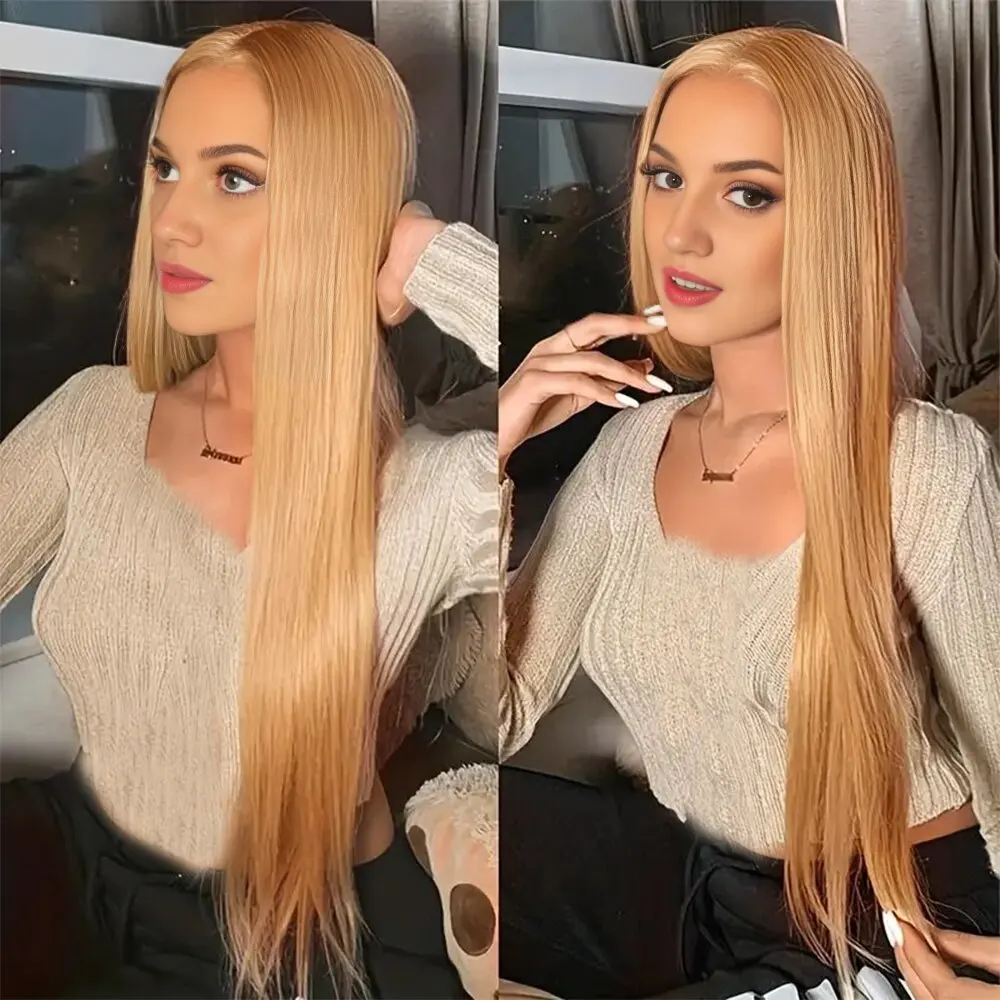 شعر مستعار بشري مفرود أشقر عسلي # 27 لون مستقيم الدانتيل الجبهة الباروكات 200% الكثافة 13x6 HD الدانتيل الجبهة شعر مستعار مستقيم الشعر البشري