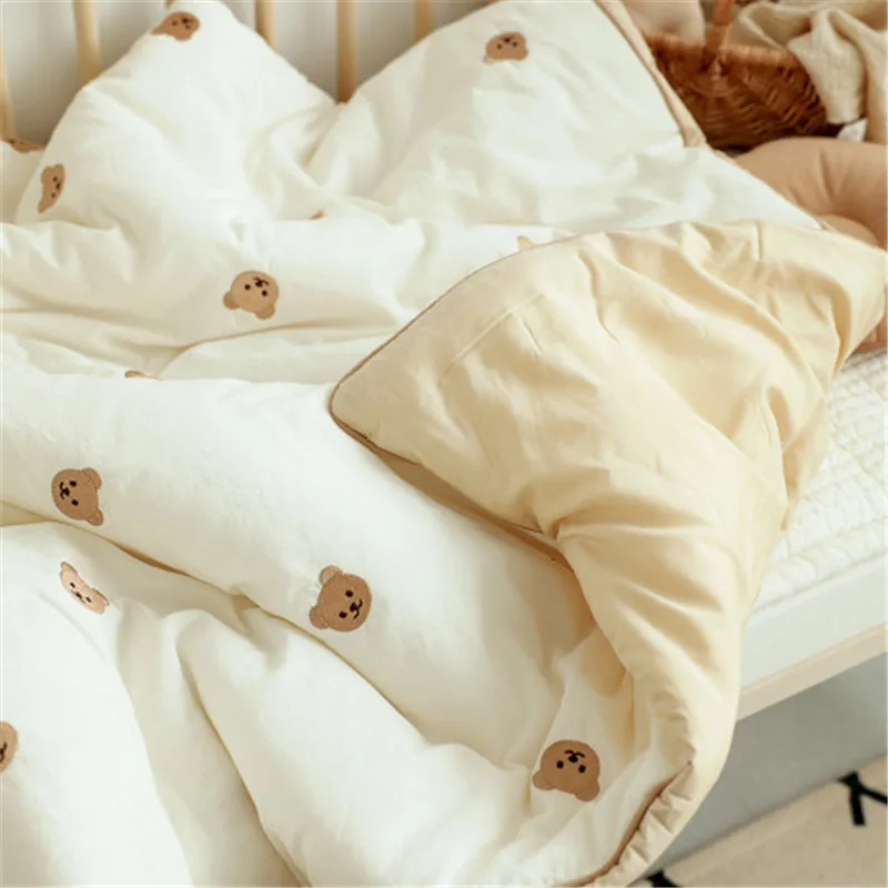 Baby Boy Summer Blanket Quilt Bear Embroidery Kids Cotton Comforter for Summer Toddler Nap Cover Quilting Korean Baby Bedding