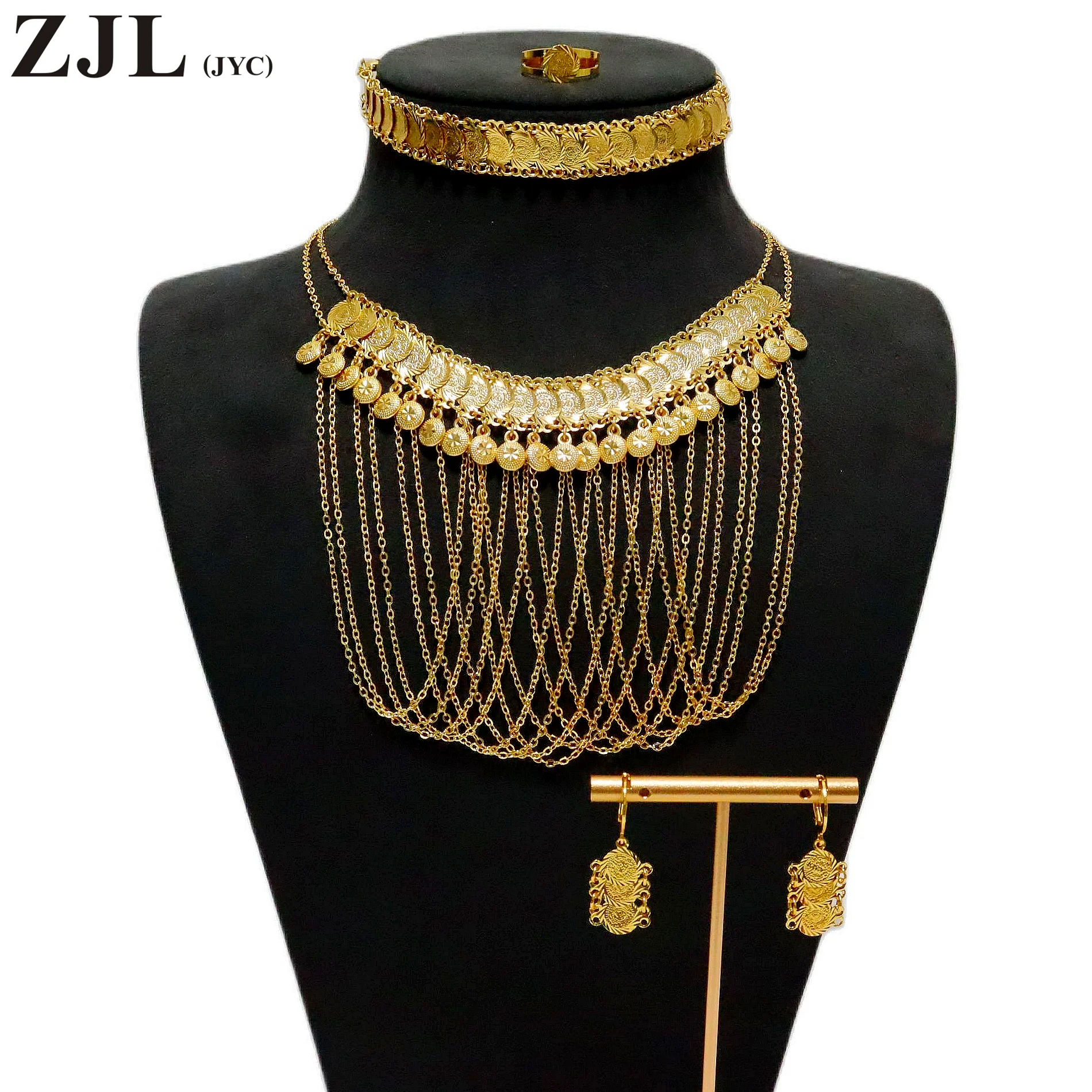 

5pcs Earrings Bracelet Necklace Ring 18k Gold Plated Jewelry Set For Female Everyday Dress Party Jewelry Set