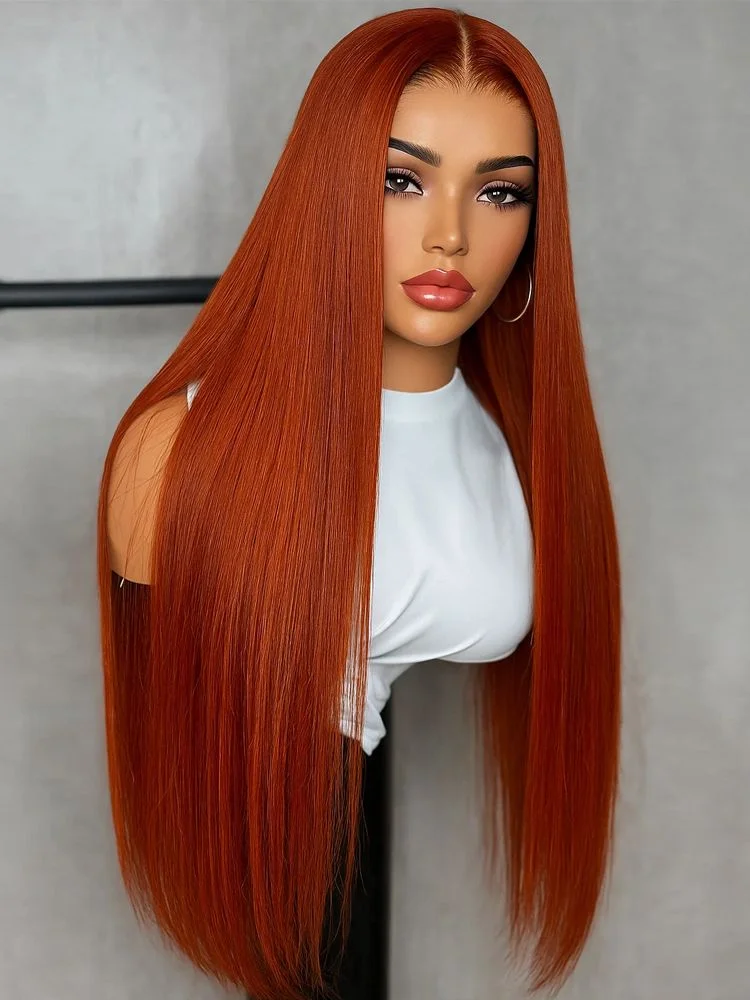 

13x4 Длинный прямой парик цвета имбирно-оранжевого цвета для женщин, оранжевый цвет, бразильские человеческие волосы, HD парики спереди, кружевные передние парики для чернокожих женщин