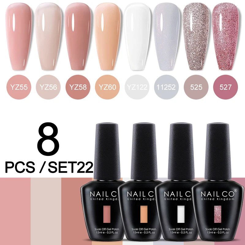 NAILCO 8 Teile/satz Sparkly Rose Rot Lila Gel Nagellack Glitter Semi Permanent Nail art Gel Vernis Für Nägel Maniküre Kits 15 ml