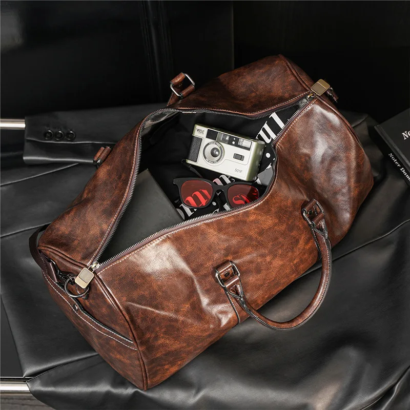 Luxury PU Leather Travel Tote Business Handbag Woman Casual Gym Boston Fitness Luggage Duffle Shoulder Sports Side Bag Men Male