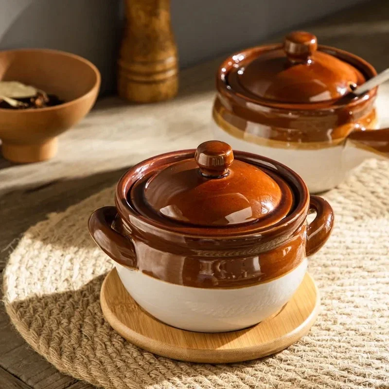 500ML Ancient Style Household Seasoning Kitchen Heat-resistant Oil Salt Ceramic Seasoning Jar with Lid Spoon Ceramic