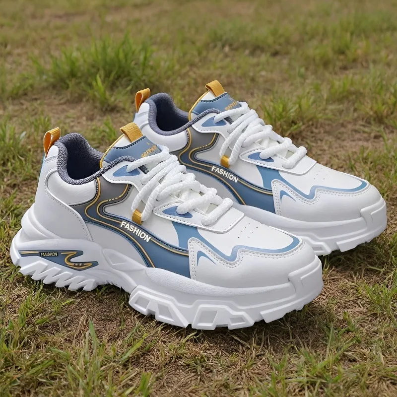 2026 Spring Autumn Men's Chunky Sneakers Thick Sole Height Increasing Lace-up Casual Walking Shoes Non-slip