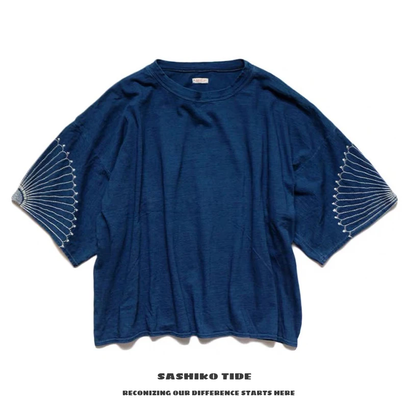 

Kapital 202 Summer Men's Cotton Embroidered ort Sve T-irt Loose Fit Casual Sle Breathable Comfortable Fan Pattern