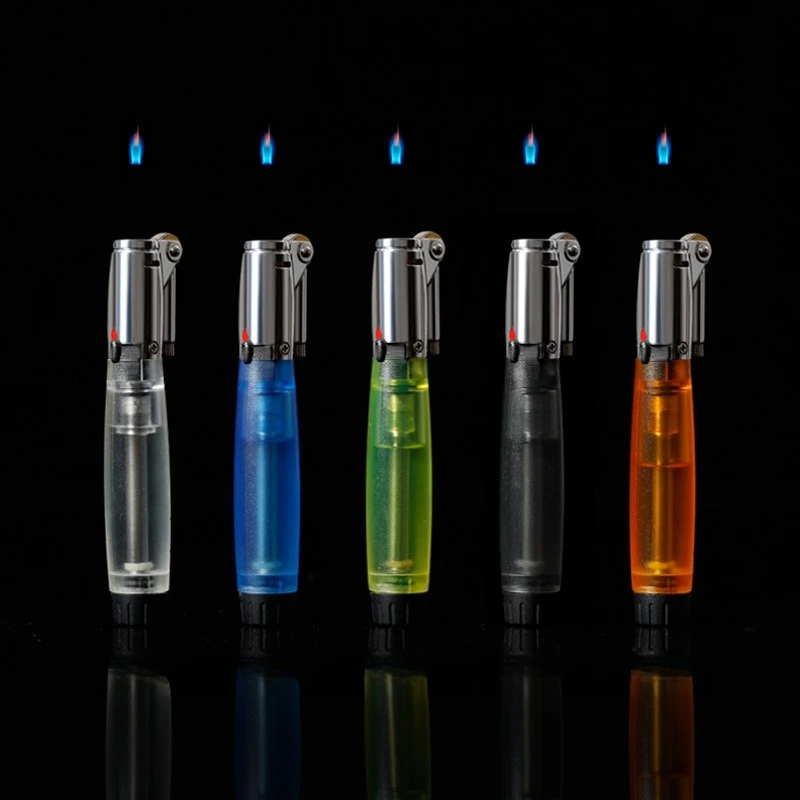 Flint Wheel Flame Lighter Transparent Colorful Body, Gentle Floating Flame, Refillable Butane Lighter for Cigarettes & Candles