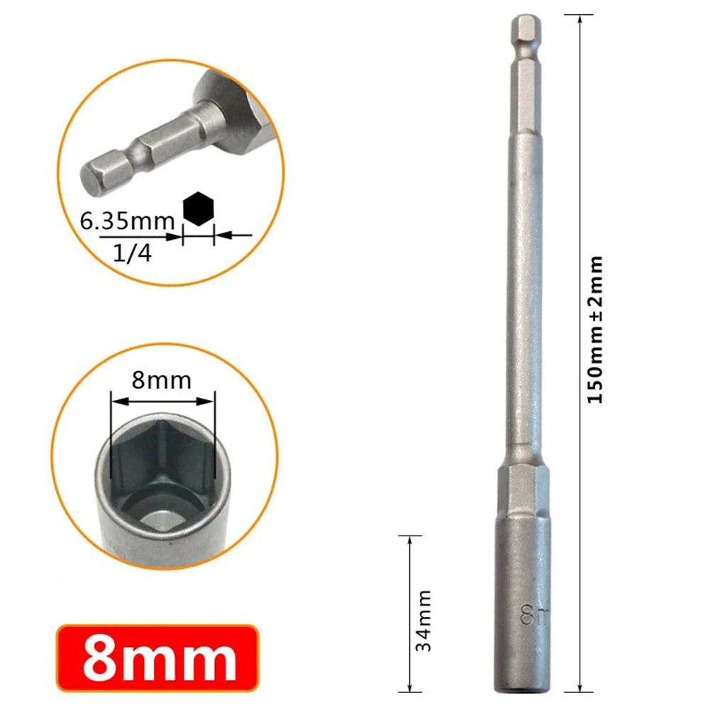 ประแจซ็อกเก็ตเกรดอุตสาหกรรม Hexagon Nut Driver เจาะอะแดปเตอร์ประแจซ็อกเก็ตขยายแขน 150 มม. ความยาว